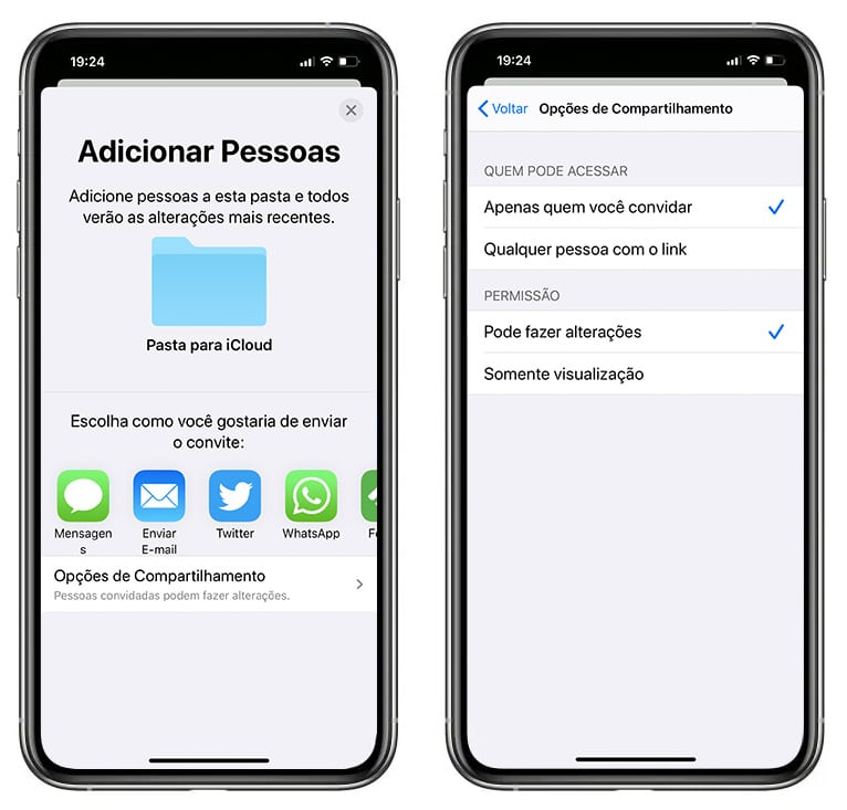 Compartilhamento de pasta via iCloud do novo iOS 13.4