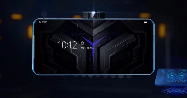 Detalhe da câmera frontal do Lenovo Legion, que fica em um pop-up lateral