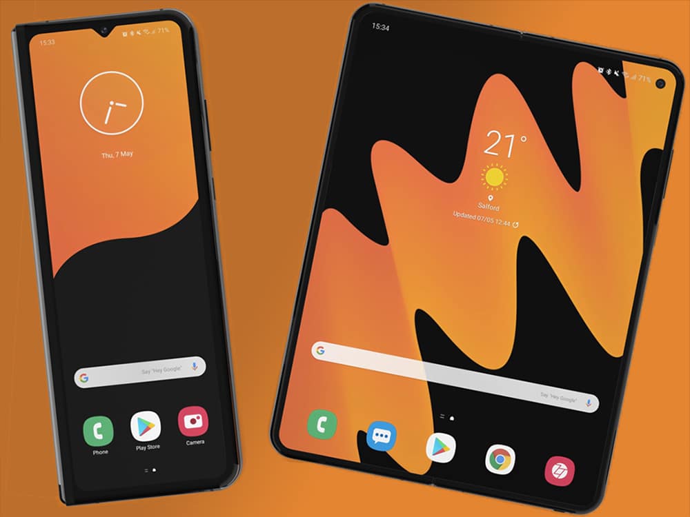 Imagem mockup do Galaxy Fold 2 feita pelo site Zone of Tech