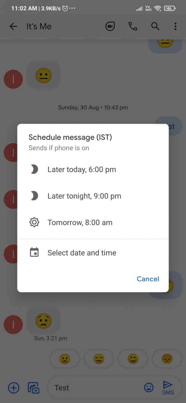 Pantalla de cómo Google Messages programará los mensajes