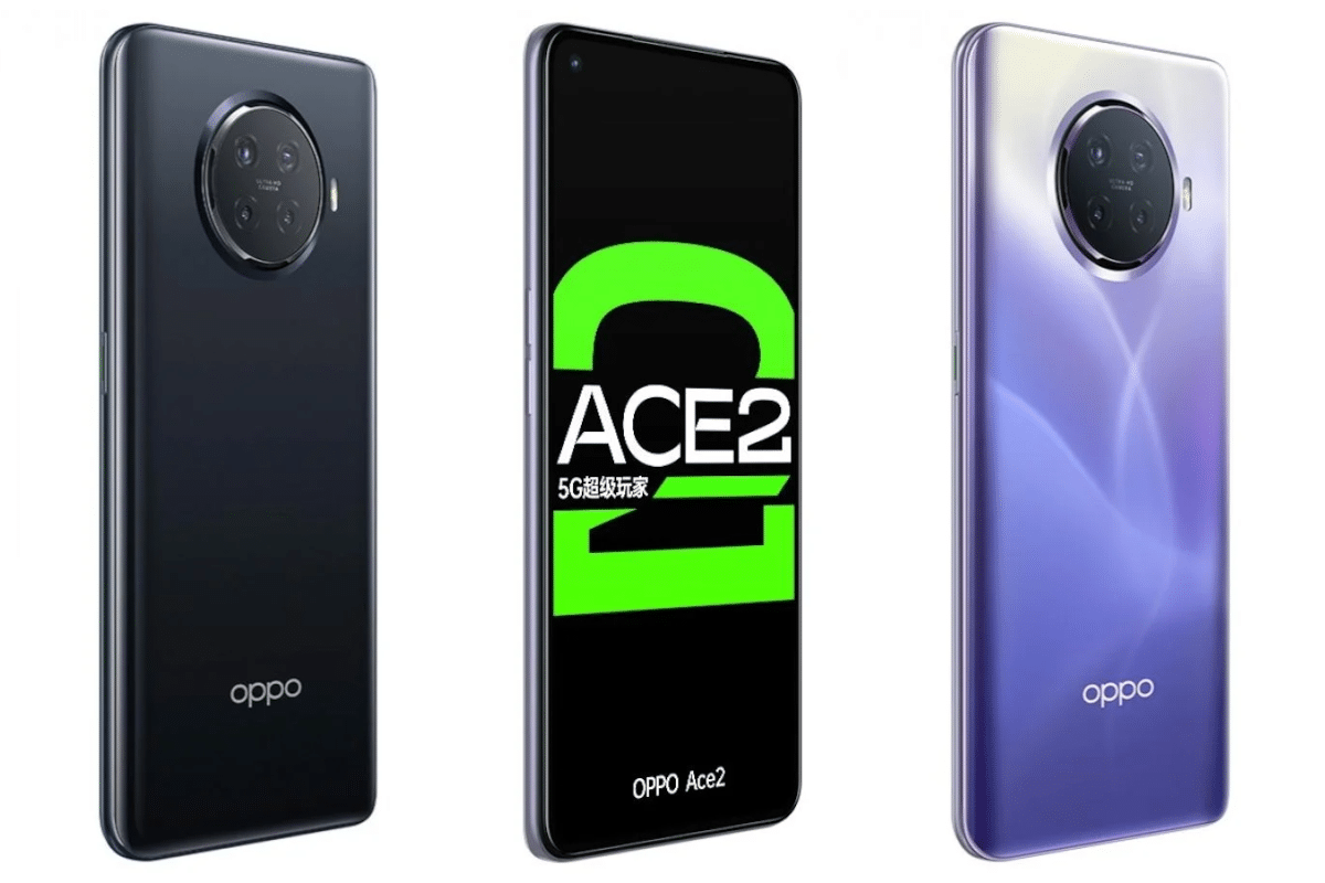 Imagem com três celulares Realme Ace 2. O novo modelo Realme Ace 3 deve ter Snapdragon 875