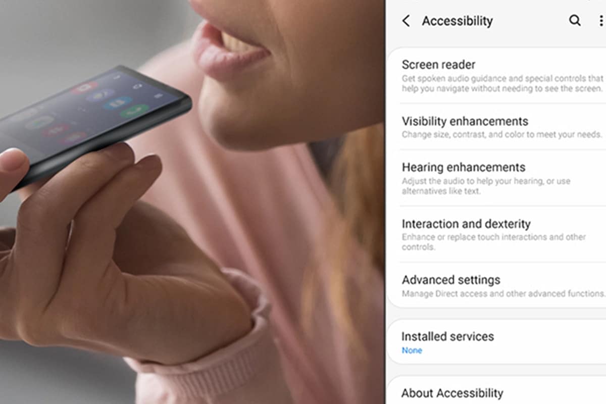 Pessoa realizando comando de voz para uma interface Bixby