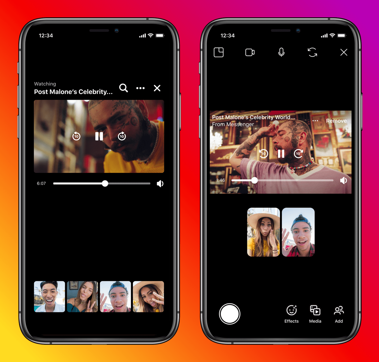 Integração Instagram e Messenger amplia funções nos aplicativos, um dos recursos é o instagram assitir juntos, além de bate-papo e modo desaparecer (Imagem: Facebook/Divulgação)