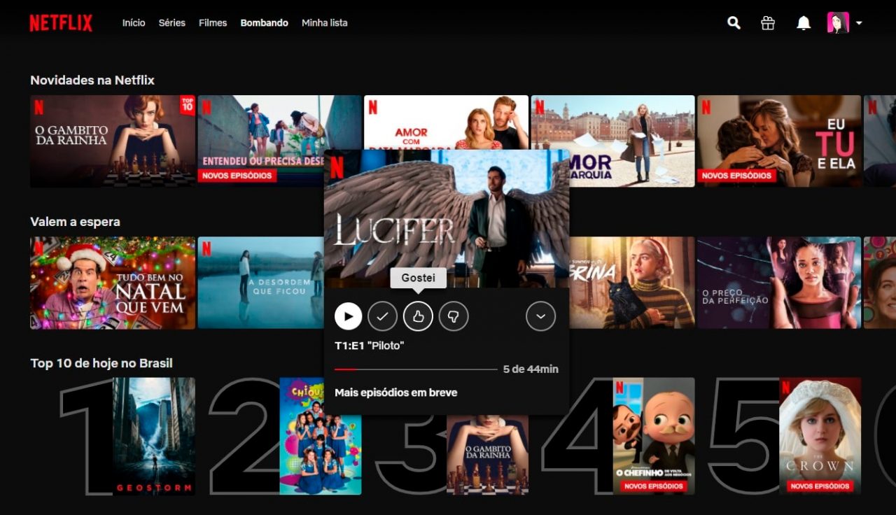 Netflix pode criar função suspender em breve (Arte: print da tela do Netflix mostrando capas de produções do serviço de streaming por assinatura