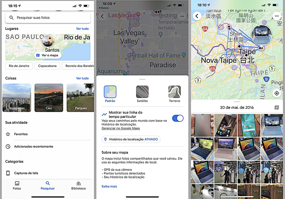 Captura de telas da nova integração entre Google Fotos e Google Maps