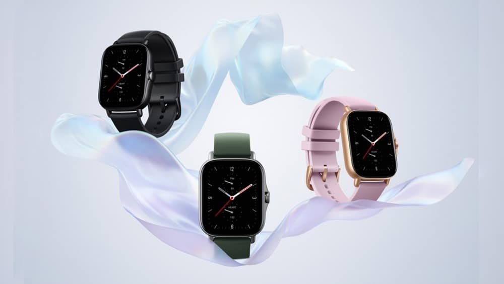 Modelo smartwatch Amazfit GTS 2e em 3 cores
