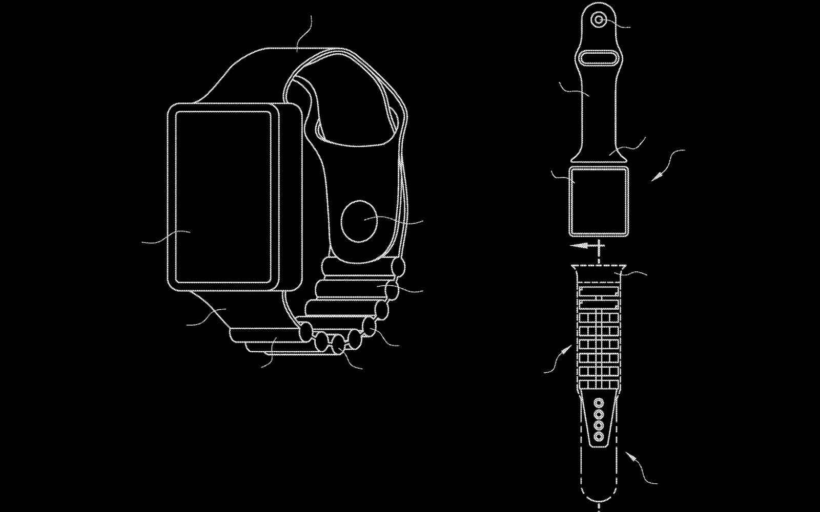 Ilustrações da patente da pulseira com bateria na patente da Apple