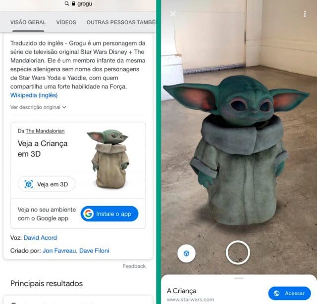 Grogu Baby Yoda em AR na busca do Google