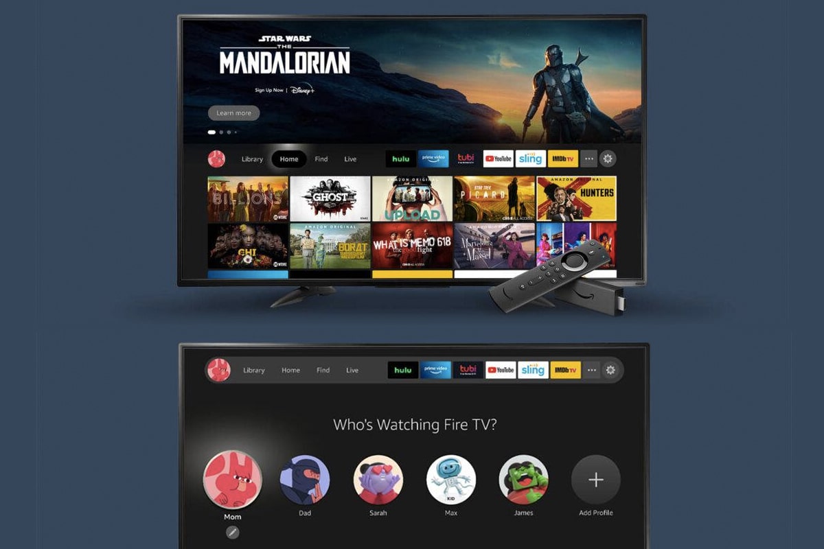 Nova interface do Fire TV na tela de uma televisão