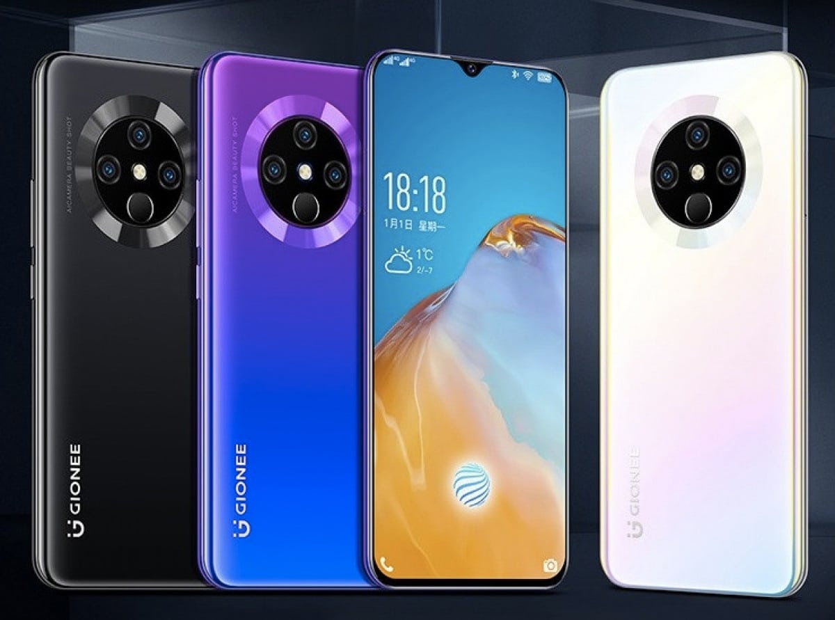Imagem mostra o design do Gionee K 30 Pro exibindo sua parte frontal e traseira com câmera tripla.