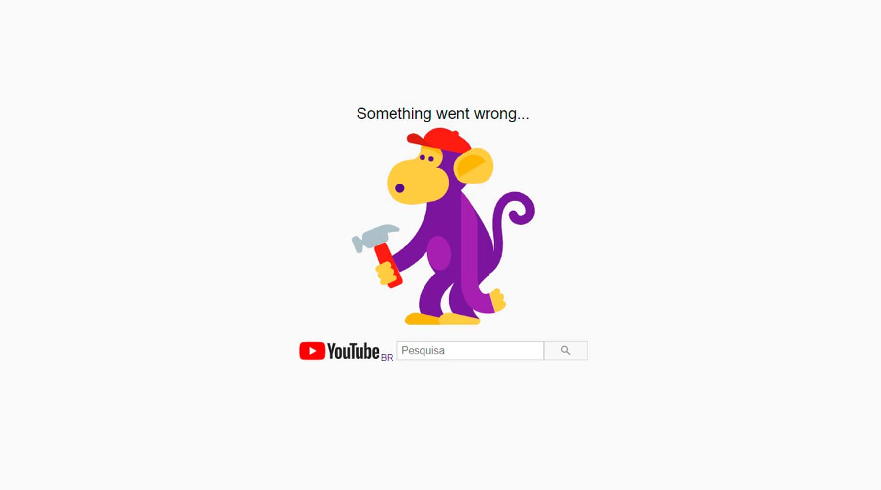 Google ficou fora do ar nesta segunda-feira (14/12) - usuários relatam problemas em diversas plataformas - imagem mostra aviso de erro do YouTube com a ilustração de um macaco vestido de operário