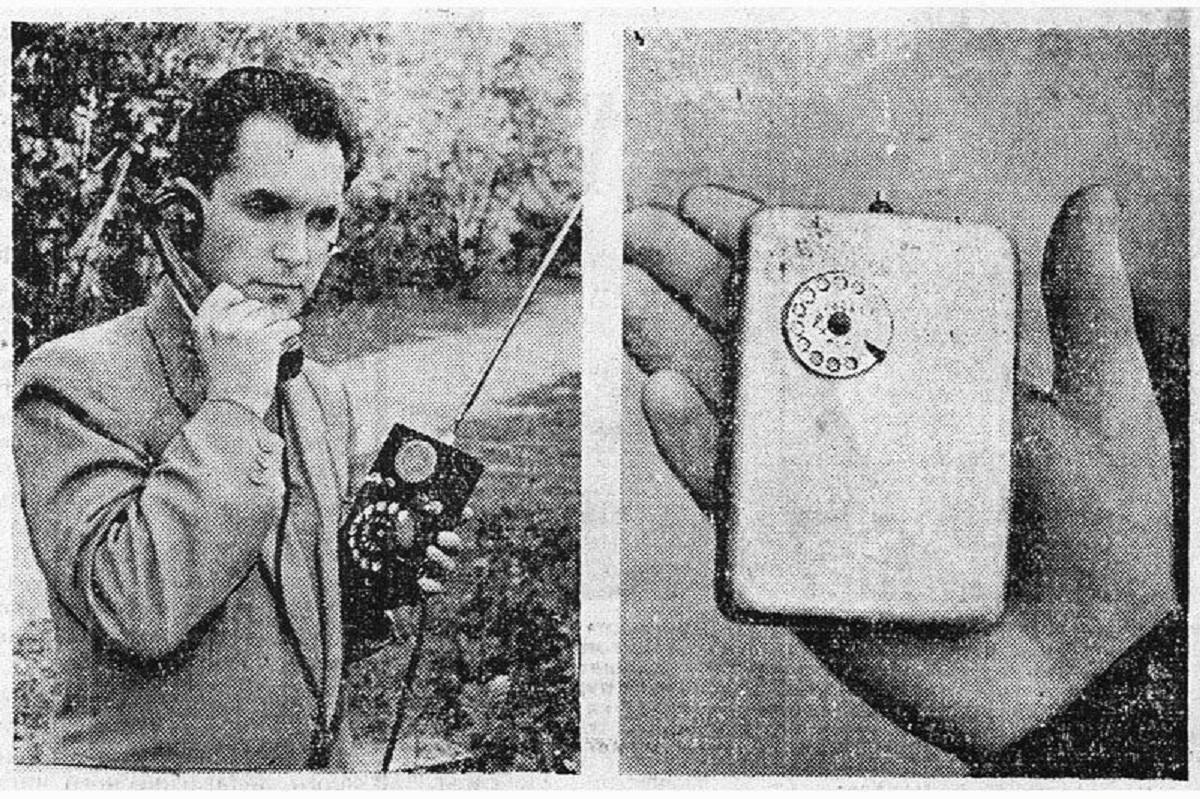 O inventor Leonid Kupriyanovich e seu telefone celular de 1961, o LK-1