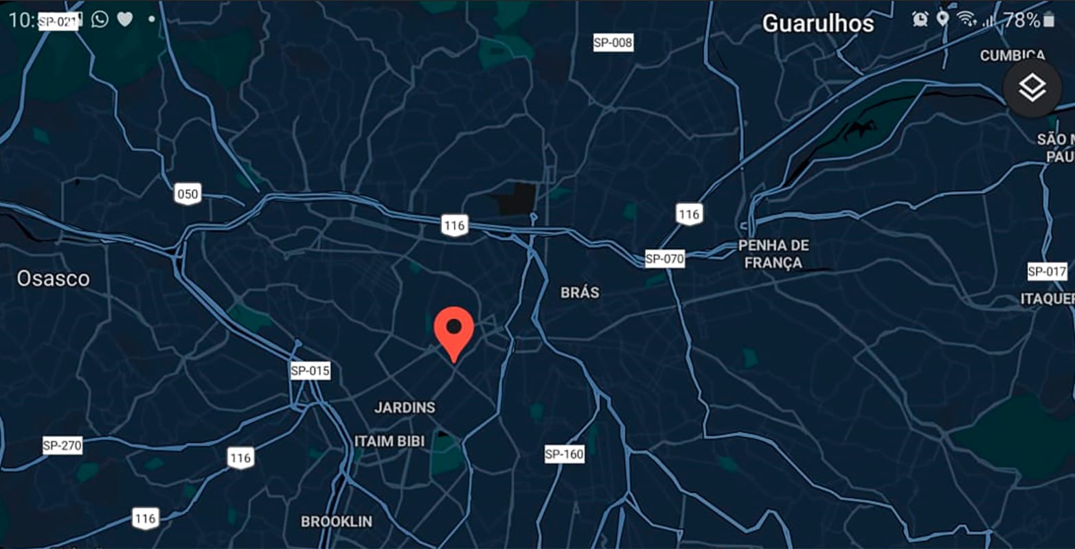 mapa da cidade de São Paulo com o tema escuro do Maps - atualização permite aos usuários habilitar uma interface nas cores cinza e azul para os mapas de Android