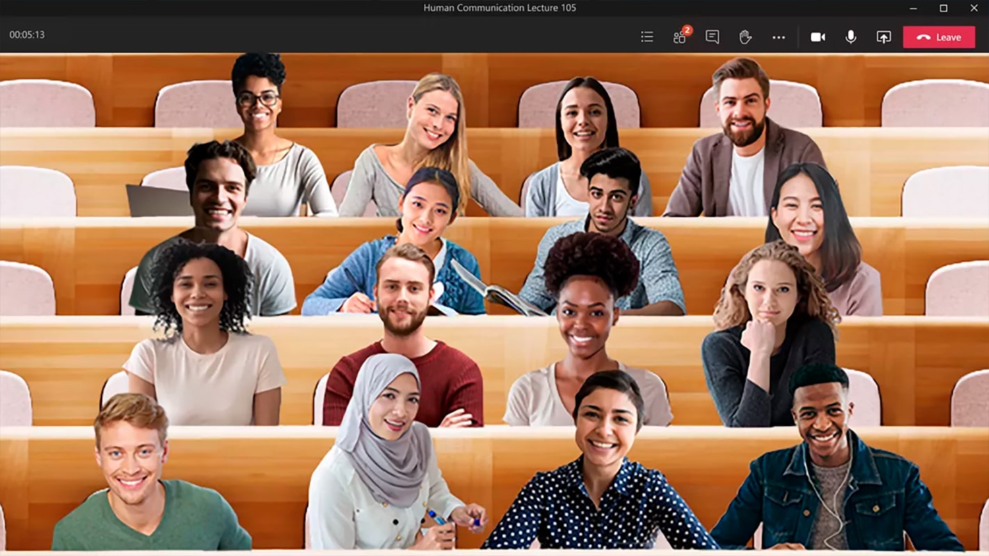 Microsoft anunciou que o Together Mode, recurso do Teams que reúne participantes em uma mesma imagem chegará ao Skype - objetivo é atingir o público durante o natal. Divulgação: Microsoft