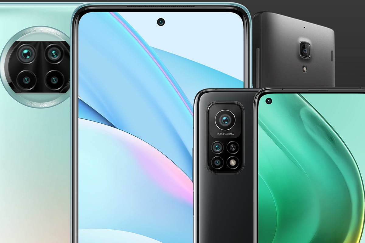três modelos diferentes de smartphones da Redmi com destaque para suas câmeras