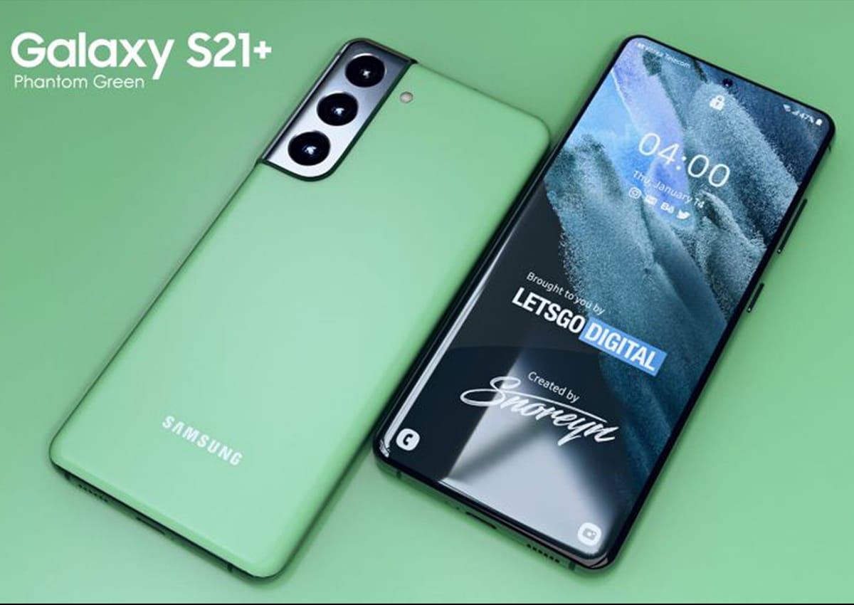 Nova variante de cor Phantom Green do Galaxy S21 Plus frente e verso