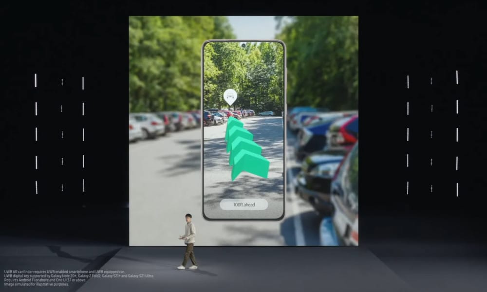 Imagem mostra que o celular Samsung pode localizar o carro e abrir a porta