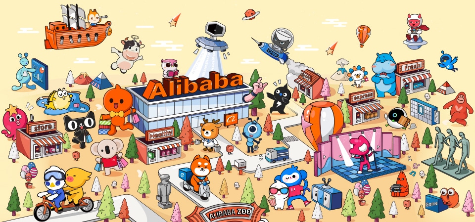 Imagem mostra as diferentes atividades do grupo Alibaba 