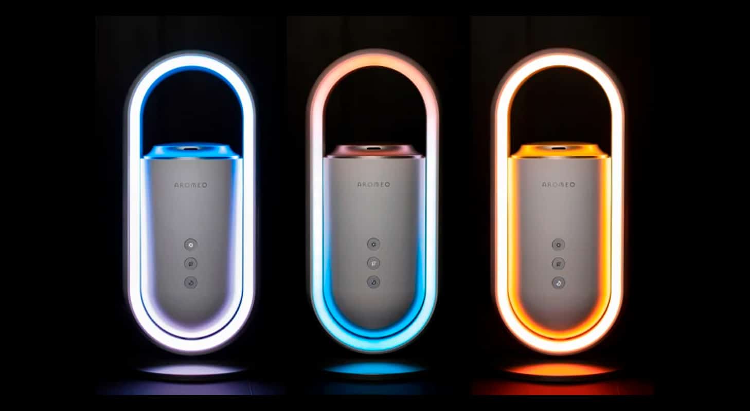 Aromeo Sense é um difusor de essências smart apresentado na CES 2021 que promete trazer relaxamento com aromas, luzes e música. Divulgação: Miscato