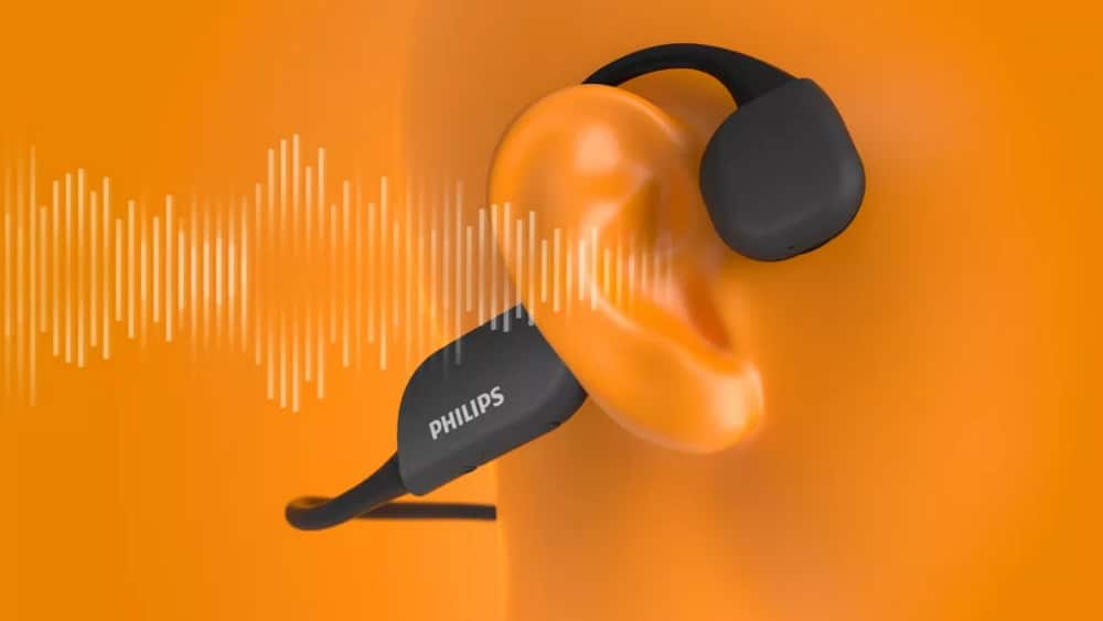 Fone de ouvido Phillips A6606 funciona por condução óssea e não entra no ouvido do usuário