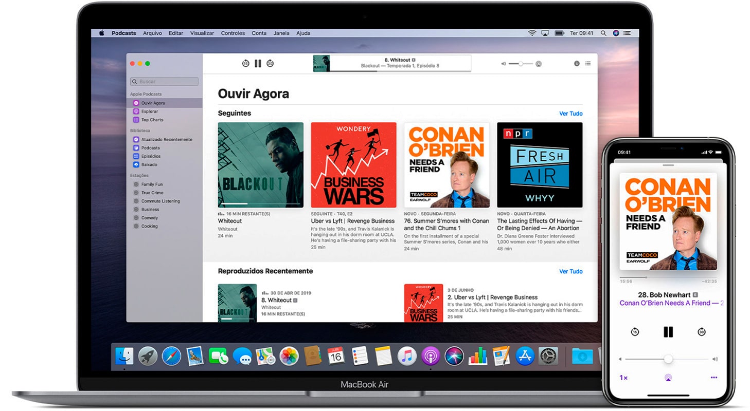 Apple estuda a criação de um serviço de assinaturas para podcasts pago. Projeto pretende concorrer com Spotify. Divulgação: Apple