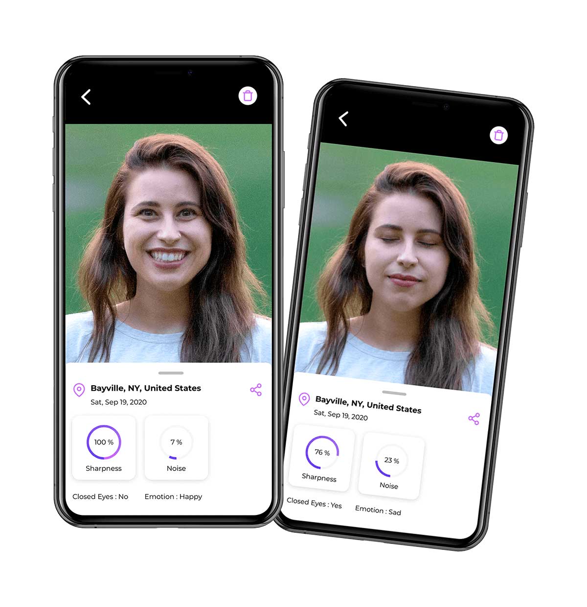 demonstração do app canon para iphone avaliando duas fotos diferentes