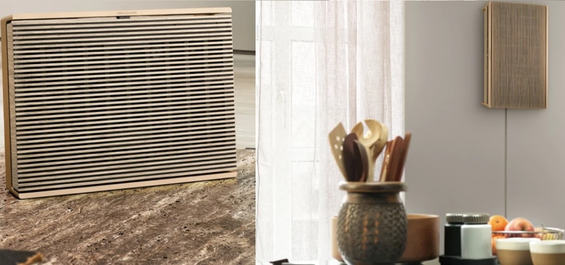 caixa som Bang Olufsen na posição deitada em em pé