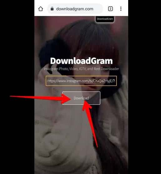 tela inicial do downloadgram para baixar vídeos do instagram