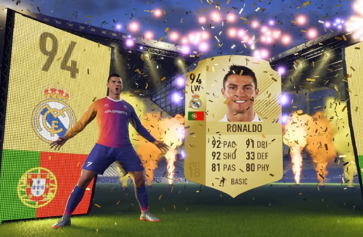 Imagem mostra Cristiano Ronaldo, jogador português, oferecido como prêmio em loot boxes do Fifa. Empresas que promovem tal prática são alvos de processo no Brasil