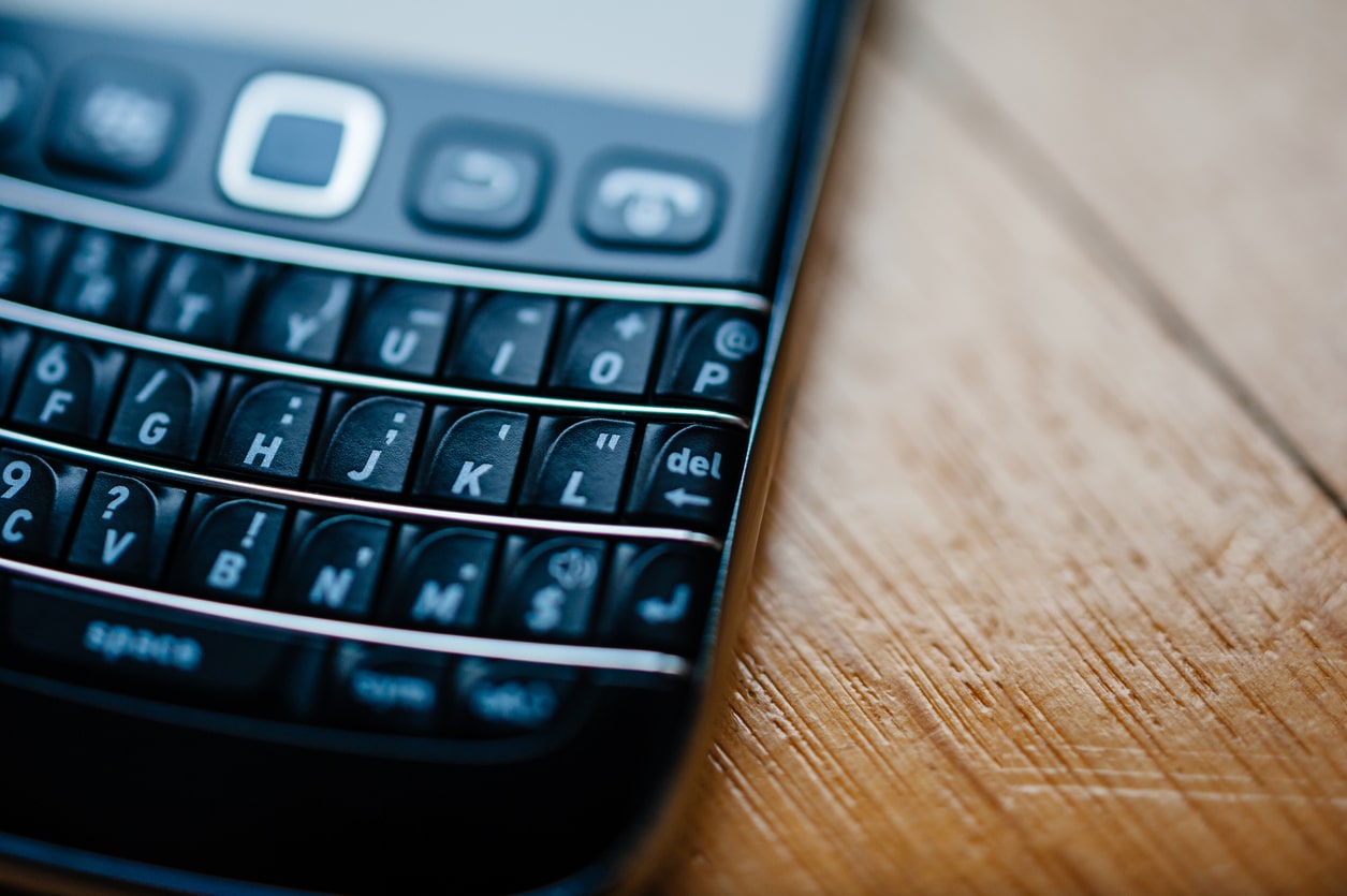 Close feito em um teclado de um aparelho Blackberry RIM