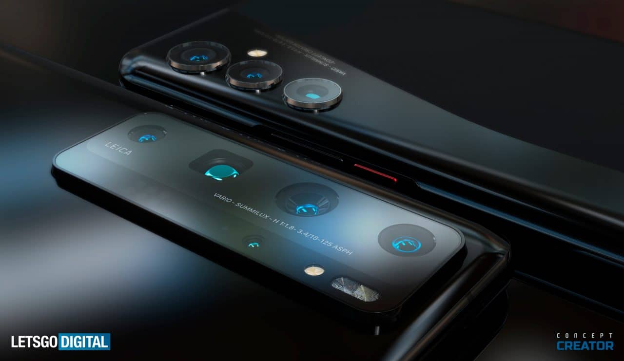 Imagem mostra renderização do Huawei P50, que terá versão com tela curvada e outra com tela em cascata