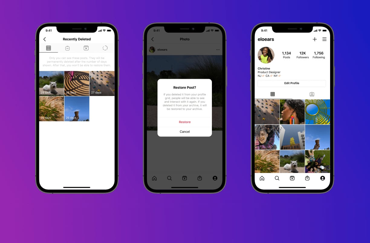 Nova função do Instagram cria a pasta "Recentemente Apagados", que permite a recuperação rápida de conteúdo excluído por acidente