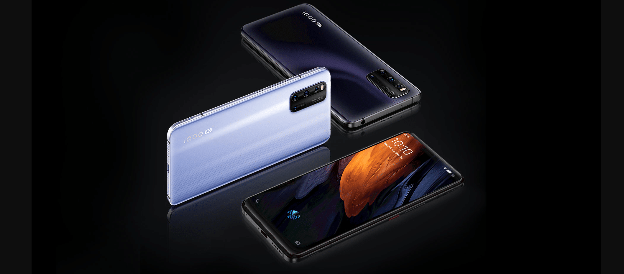 Montagem com três smartphones Vivo IQOO Neo3