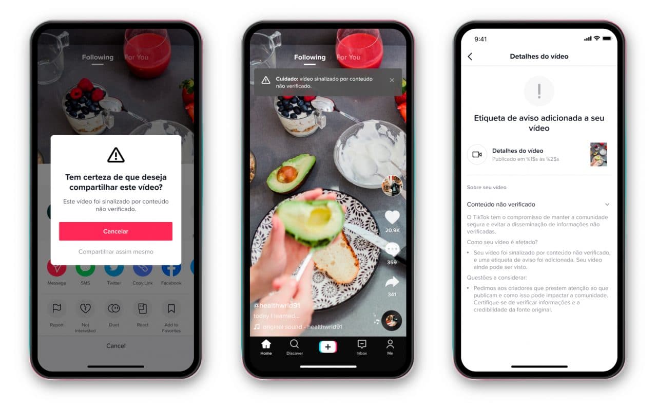TikTok vai incluir aviso sobre informações falsas e/ou não verificadas