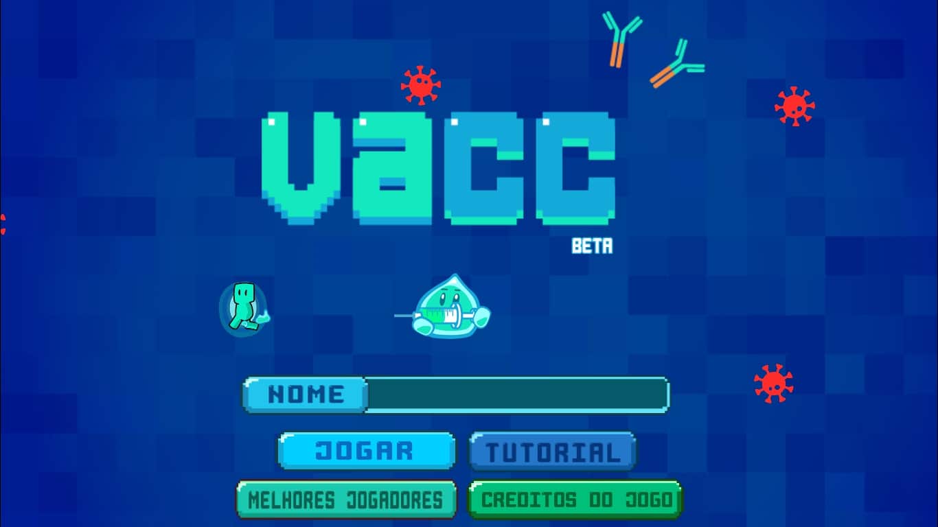 Screenshot do jogo Vacc, realizado por diferentes universidades brasileiras com o objetivo de incentivar o uso das vacinas