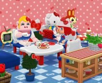 Hello Kitty e outros personagens Sanrio no jogo Animal Crossing Pocket Camp