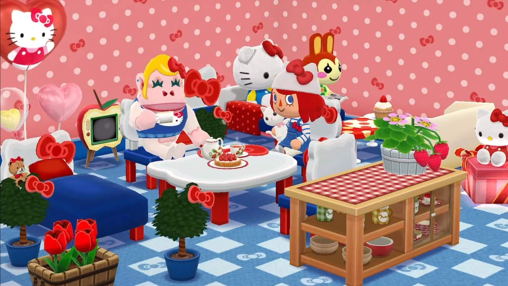 Captura de tela mostra personagens da Sanrio em Animal Crossing Pocket Camp