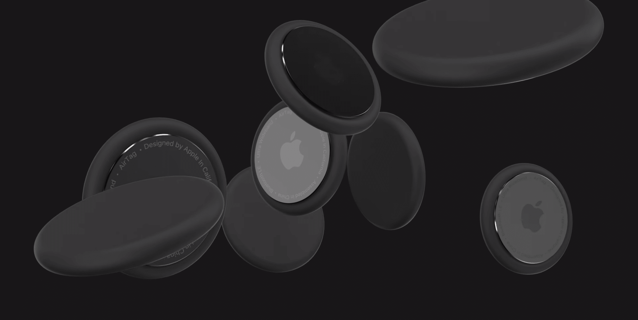 Montagem com o possível visual e tamanho das AirTags da Apple