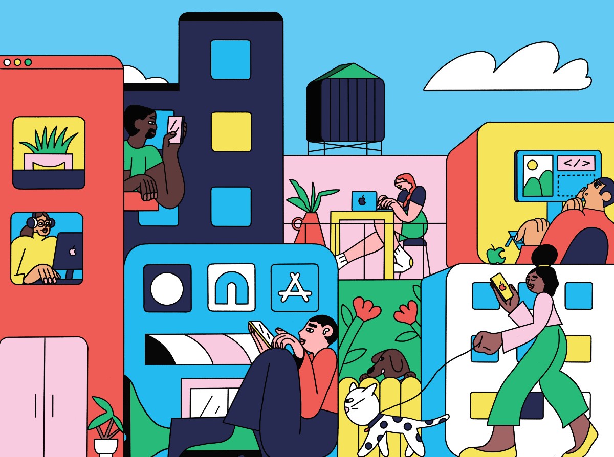 ilustraçãod e pessoas usando apple