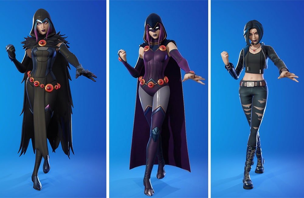 As 3 skins da Ravena em Fortnite -Renascida, Ravena Clássica e Rachel Roth