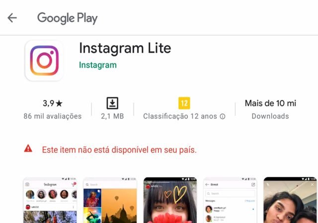 Instagram Lite não está disponível no Brasil