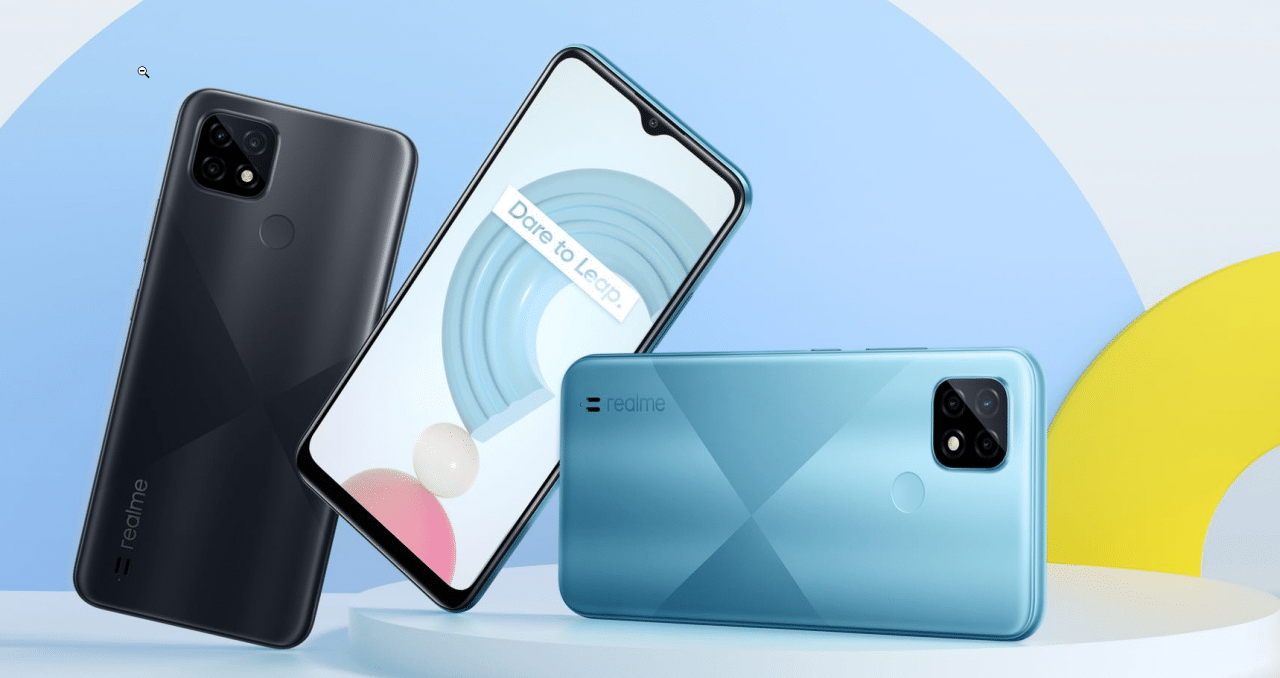Montagem com o celular Realme C21, lançado pela fabricante chinesa na Malásia