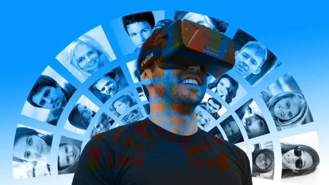 Imagem mostra homem utilizando óculos de realidade virtual e aumentada, próxima aposta do Facebook