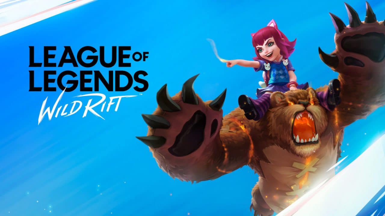 Renderização mostra personagem de League of Legends Wild Rift montada em um urso em um fundo azul