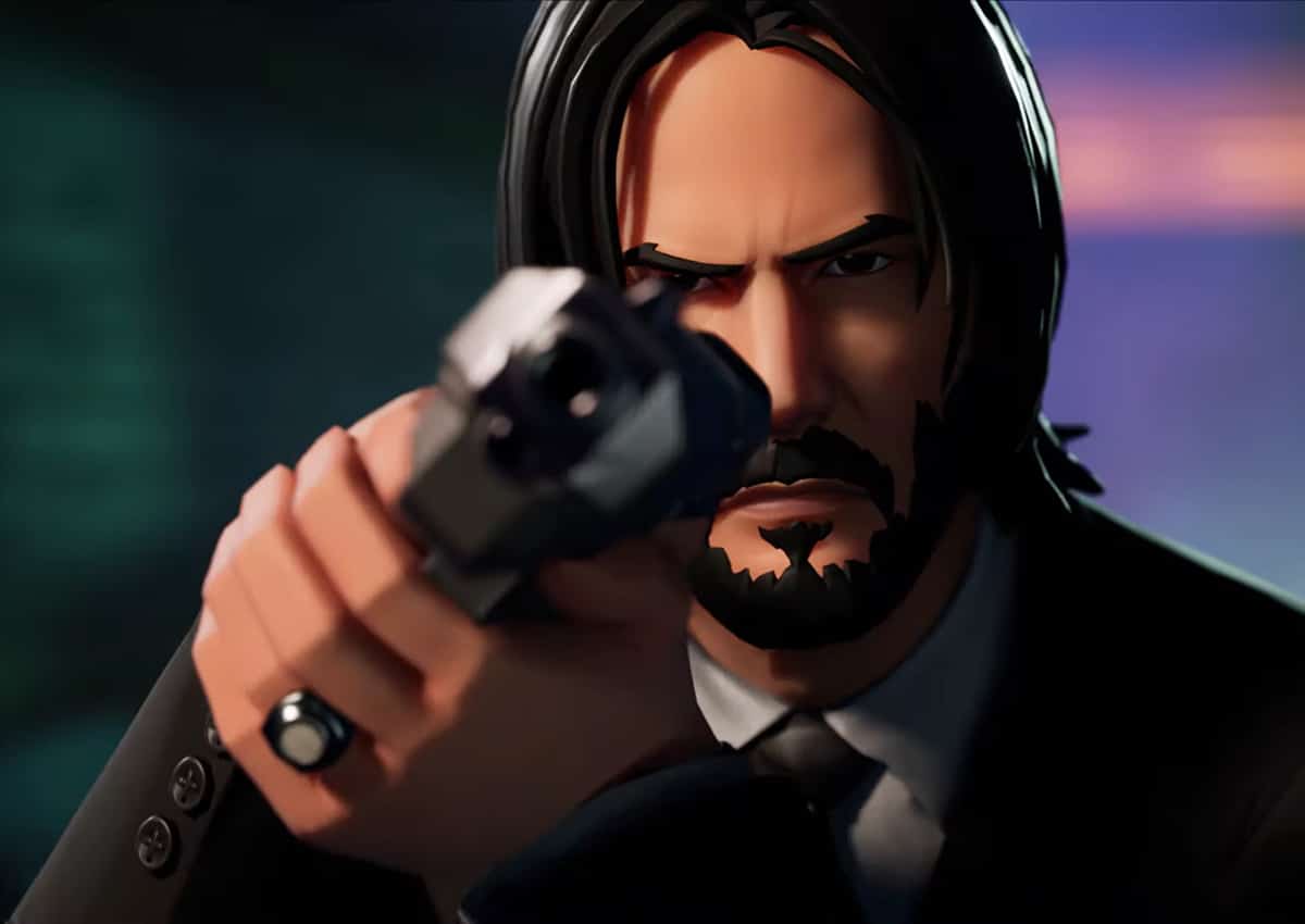 John Wick apontando uma arma em Fortnite