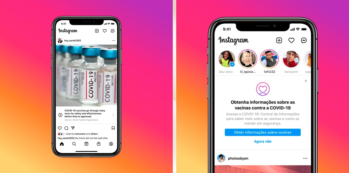 Imagem da central de informações sobre a Covid e a vacina no Instagram