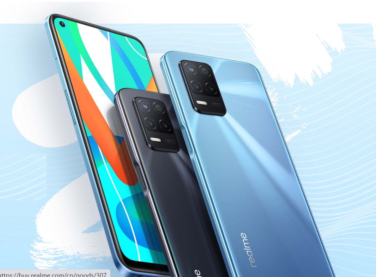 Imagem mostra três celulares Realme V13, modelo oficialmente lançado nesta quinta pela marca na China