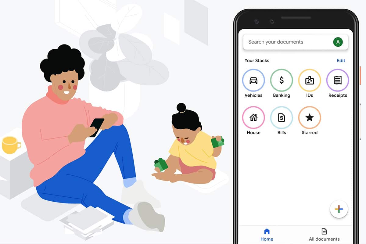 ilustração de uma pessoa usando o app Stack do Google