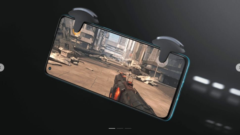 Imagem de um smartphone da OnePlus com os botões voltados para games