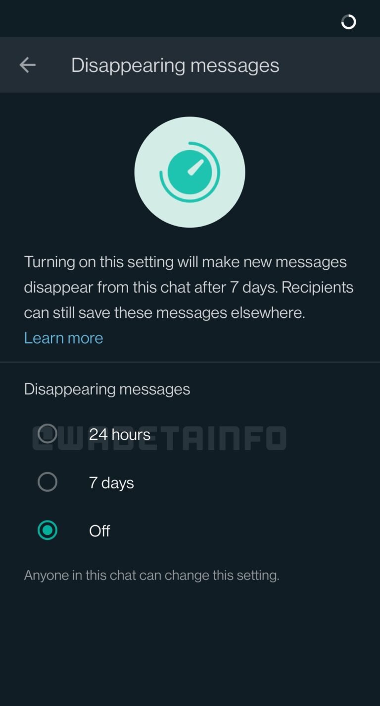 Captura de tela da nova opção de limpeza automática de histórico do WhatsApp